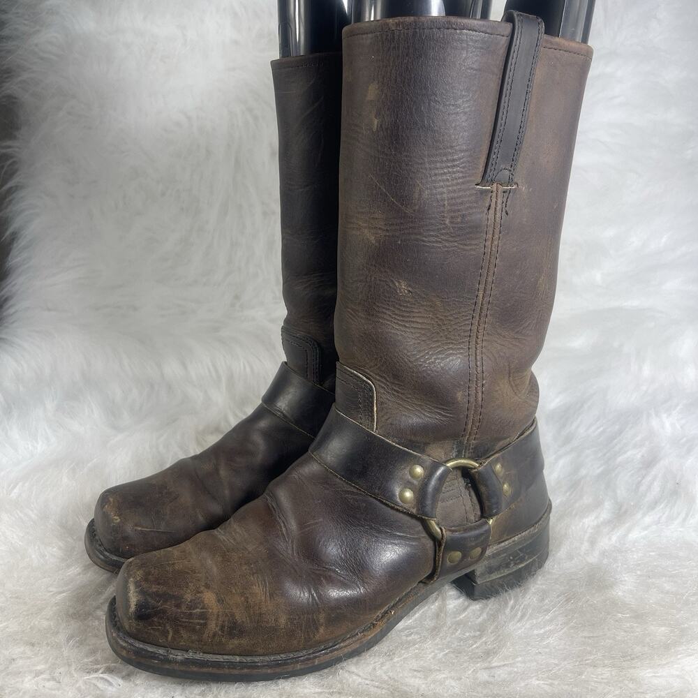 Frye Harness 12R Womens 8M Brown Leather Moto Biker Western Boots USA